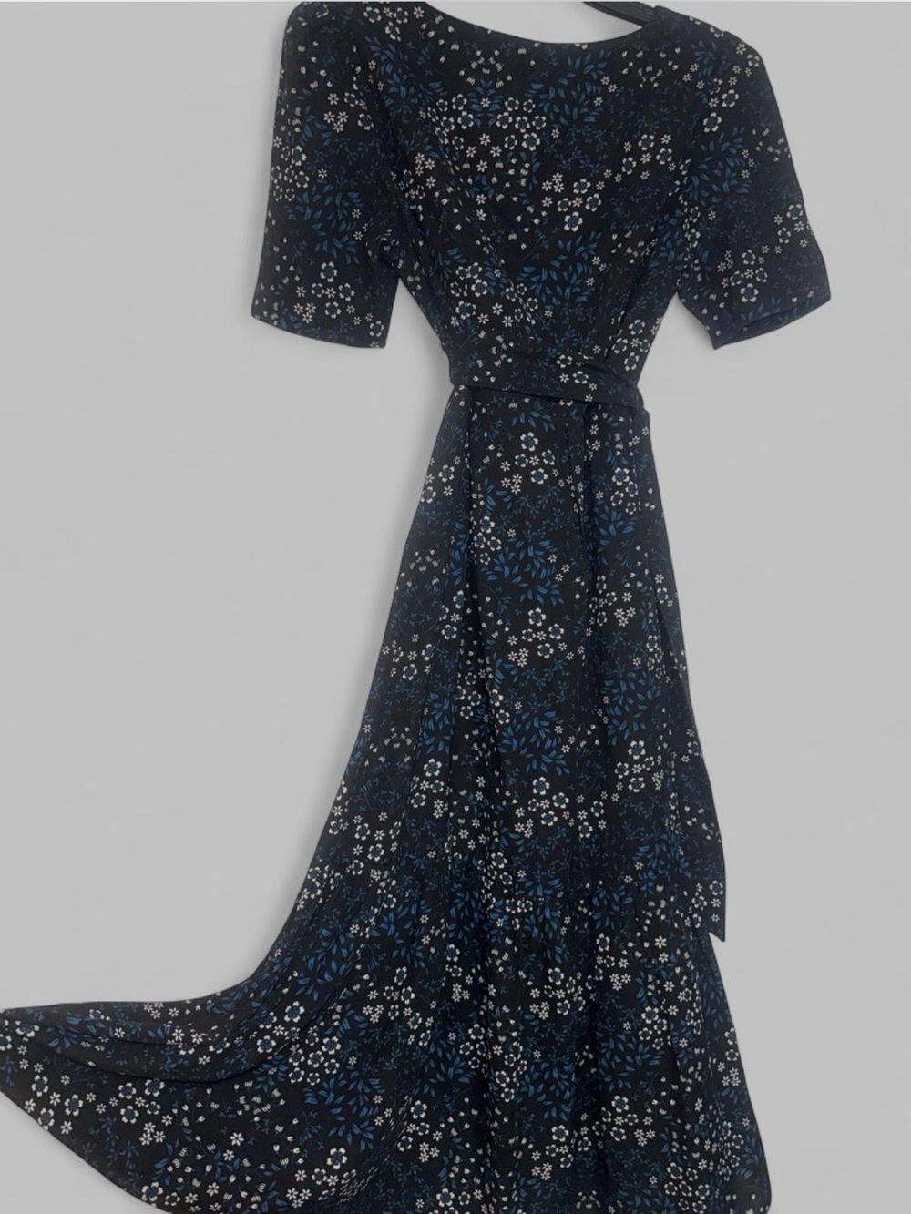 Aqua Navy Floral Dress with Belt